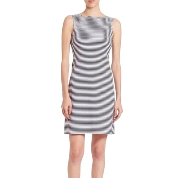 Theory Mivrill Ivory Navy Sail Stripe Coastal Nautical Sleeveless Dress Size L - Picture 4 of 9